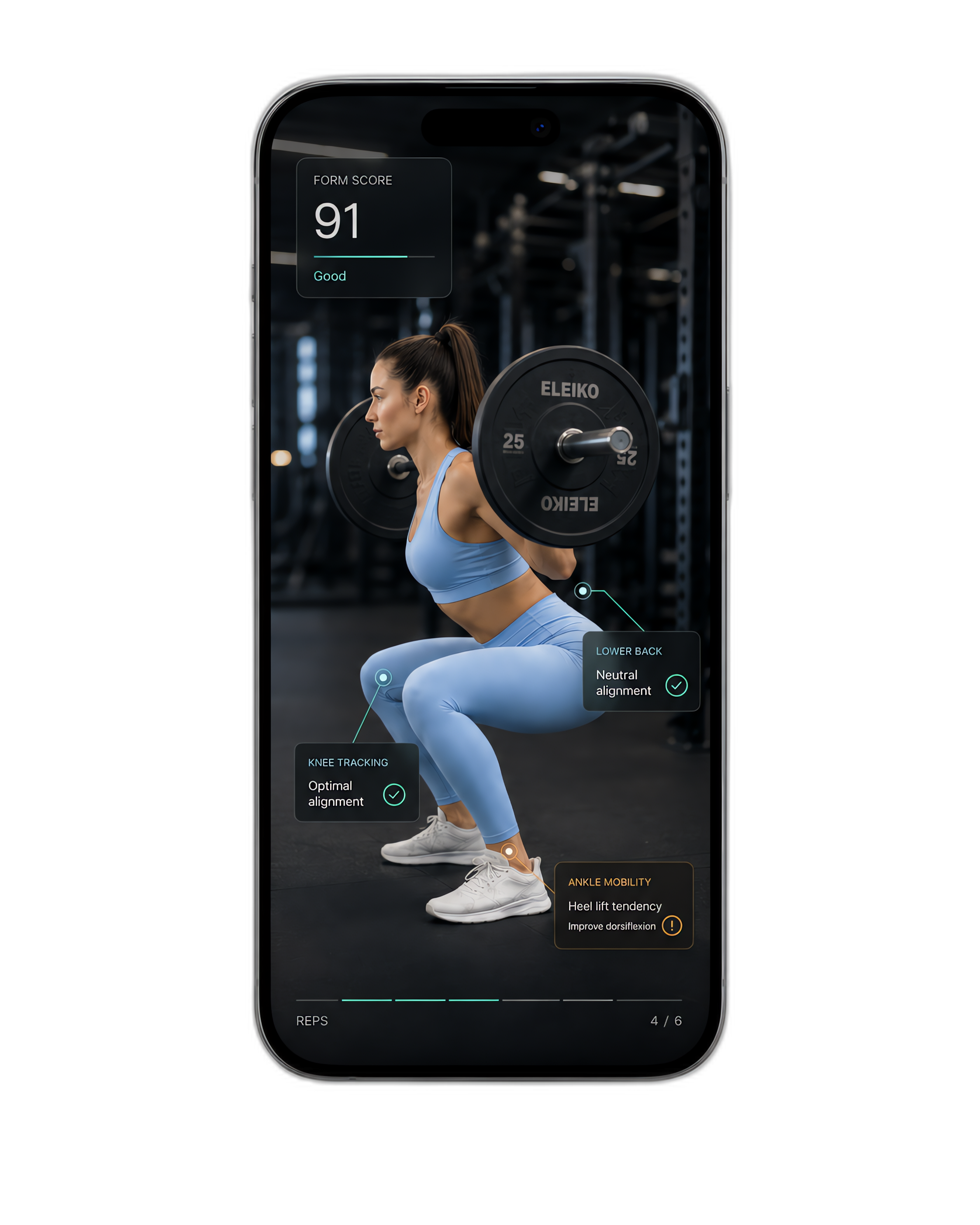FORMA form analysis on iPhone — joint tracking, form scoring, real-time feedback